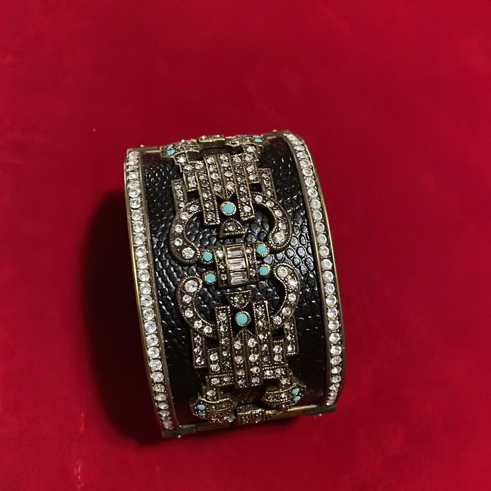 Heidi Daus hinged antiqued brass cuff bracelet